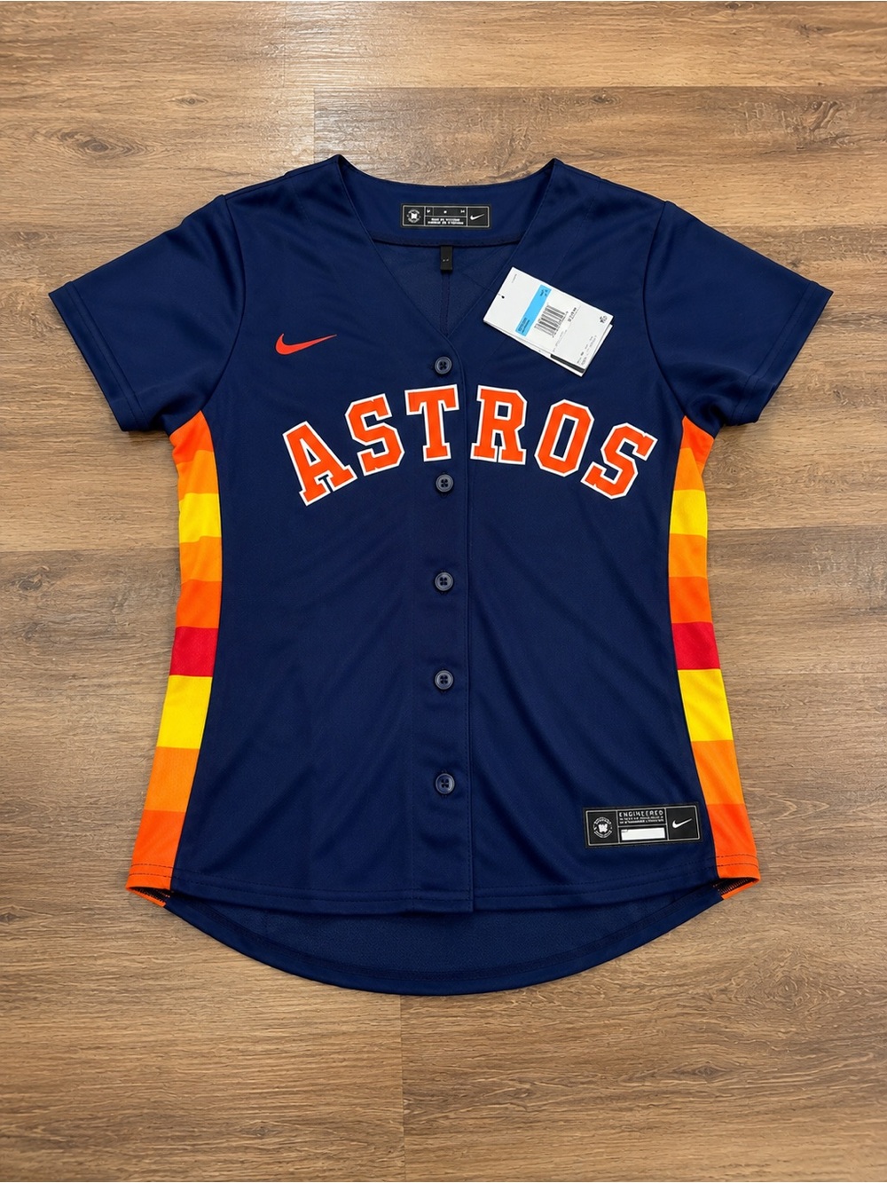 Nike Youth Astros Navy Button-Front Jersey with Orange Stripe Accents
